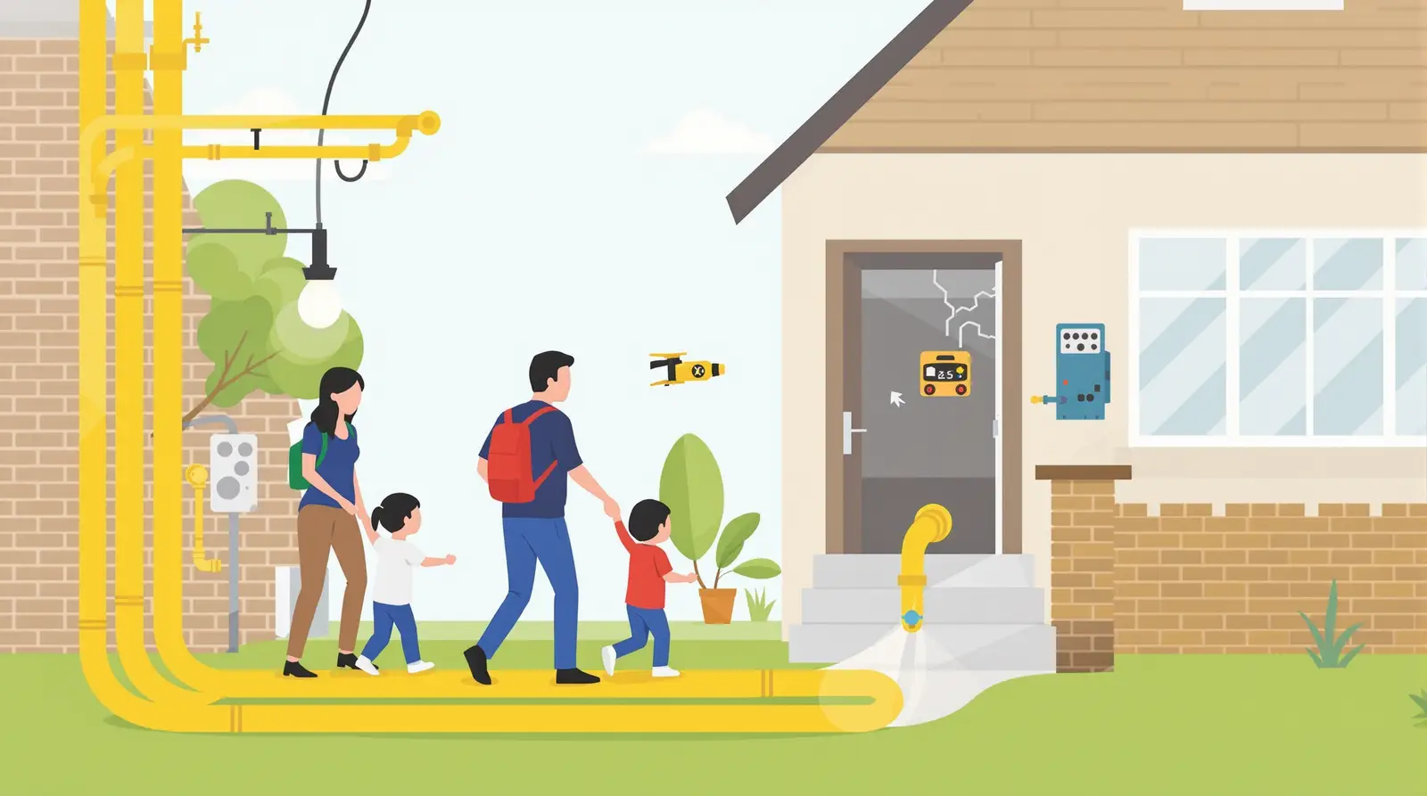 Family evacuating home due to gas leak