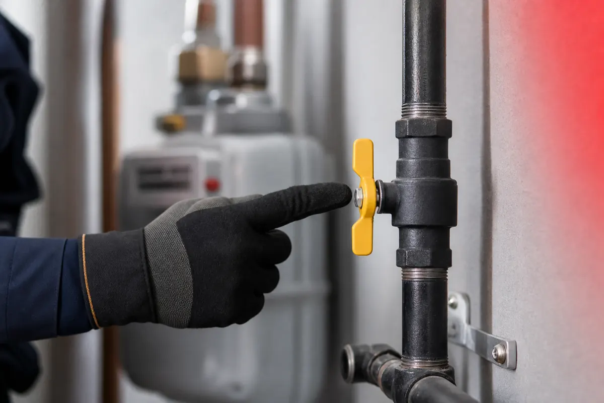 Emergency gas shutoff valve installed on black iron gas pipe